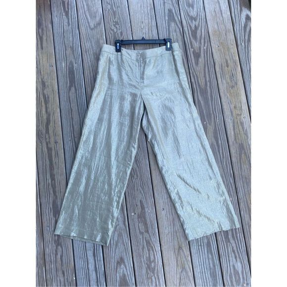 TALBOTS BRISTOL PANTS - LINEN in Metallic Gold "Flax" Size 14, MSRP $139 - Picture 2 of 9